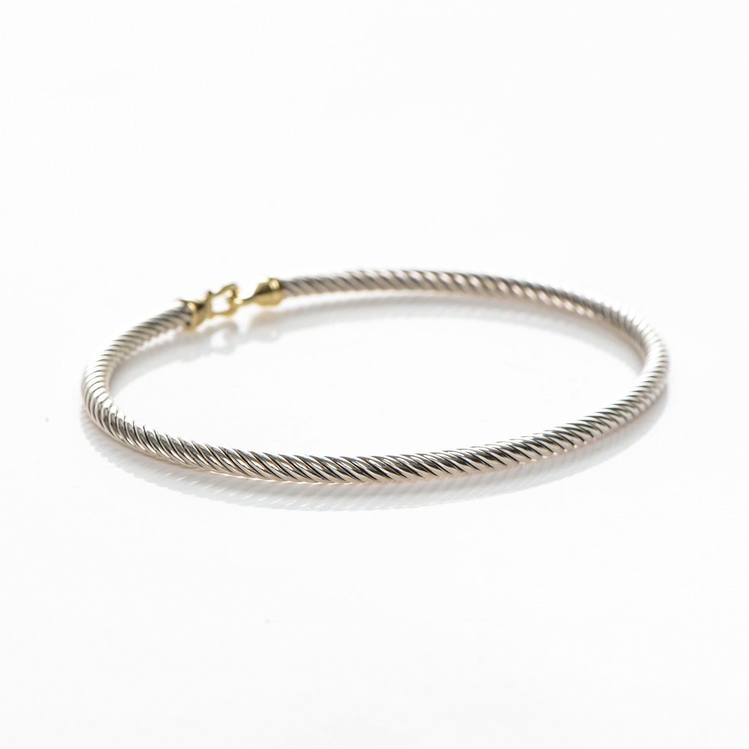 David Yurman Sterling Silver 18K Yellow Gold 3mm Cable Buckle Bracelet 3 of 4