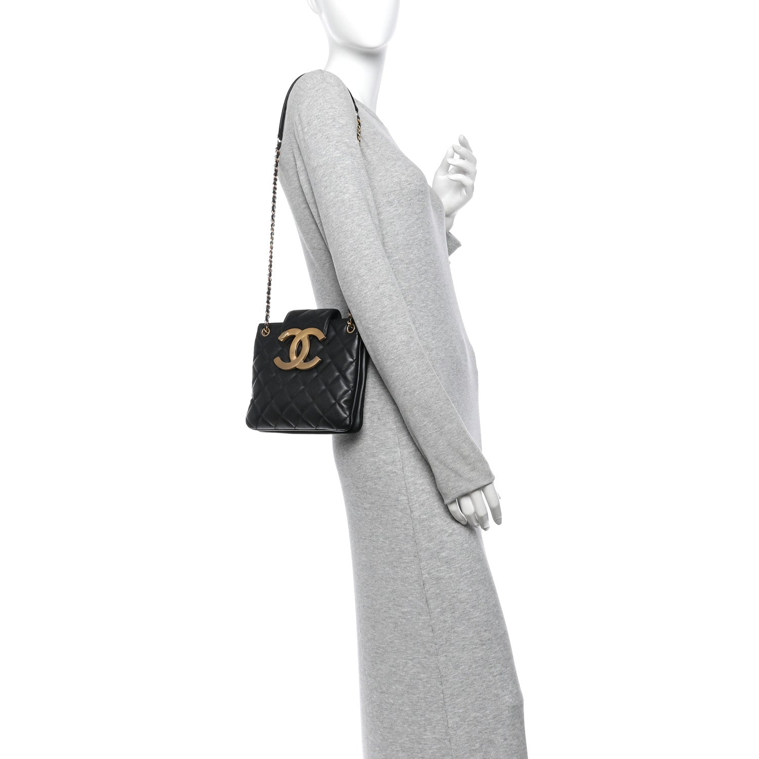 Chanel Lambskin Quilted Giant CC Shoulder Bag Black 2 of 12