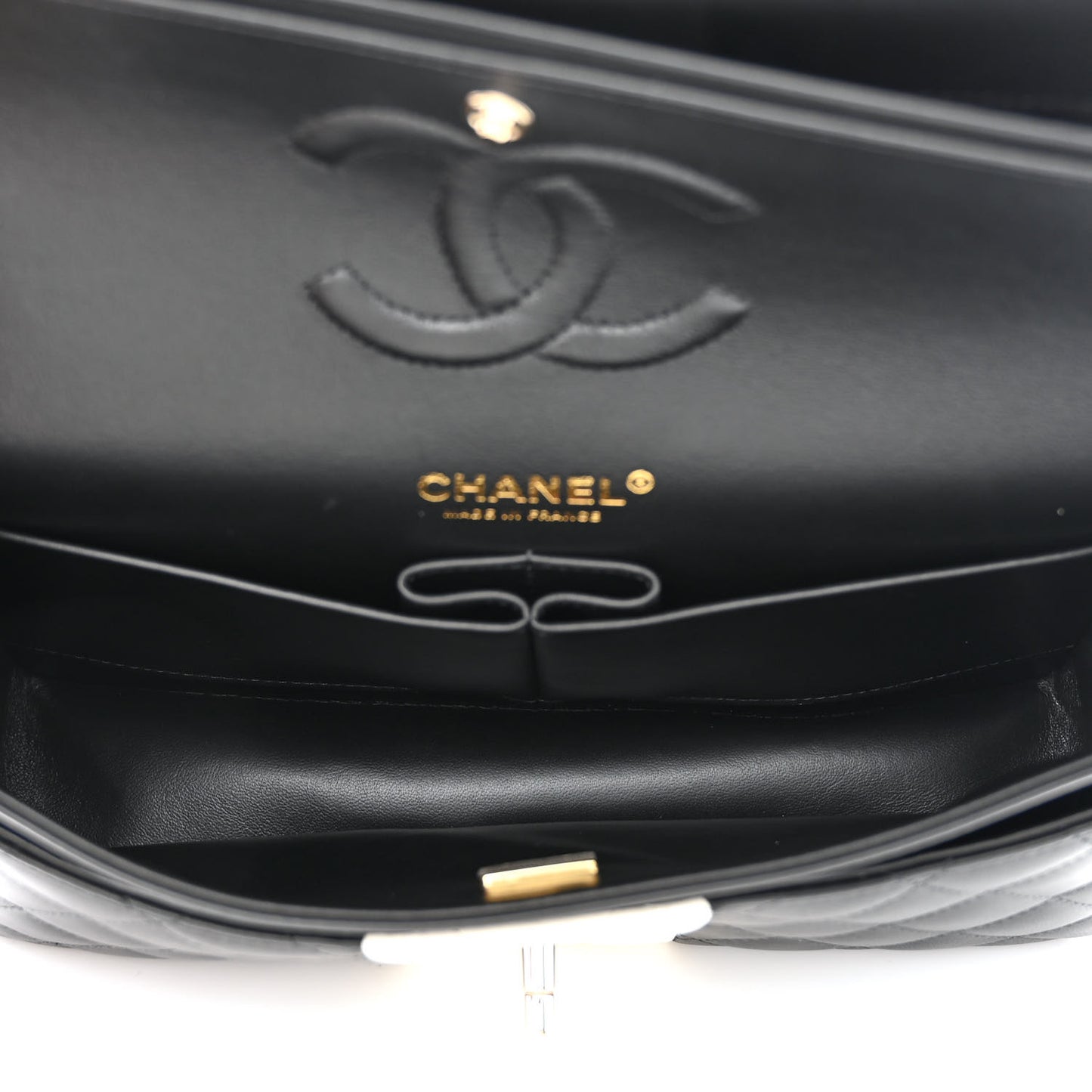 Lambskin Quilted Medium Double Flap Black White