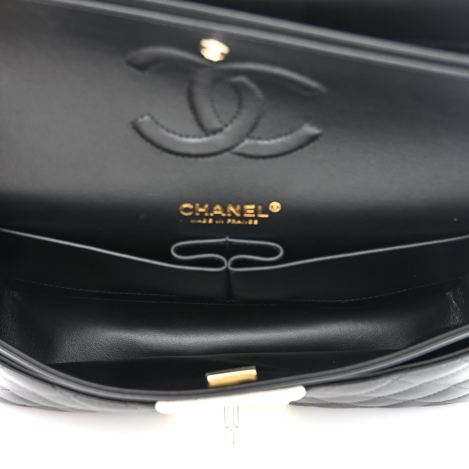 Chanel Lambskin Quilted Medium Double Flap Black White 5 of 11