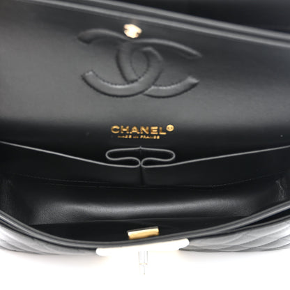 Chanel Lambskin Quilted Medium Double Flap Black White 5 of 11