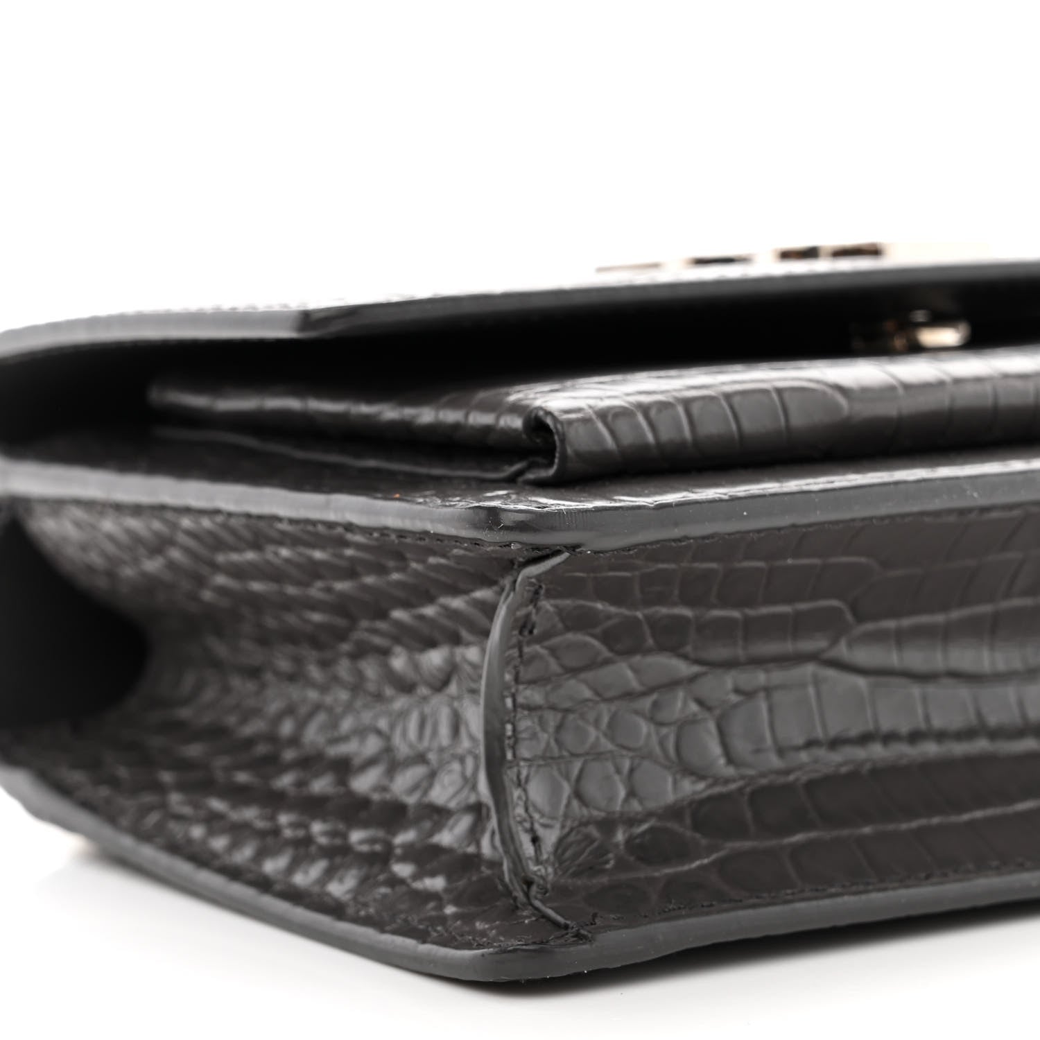 Saint Laurent Calfskin Crocodile Embossed Monogram Sunset Chain Wallet Graphite 9 of 14