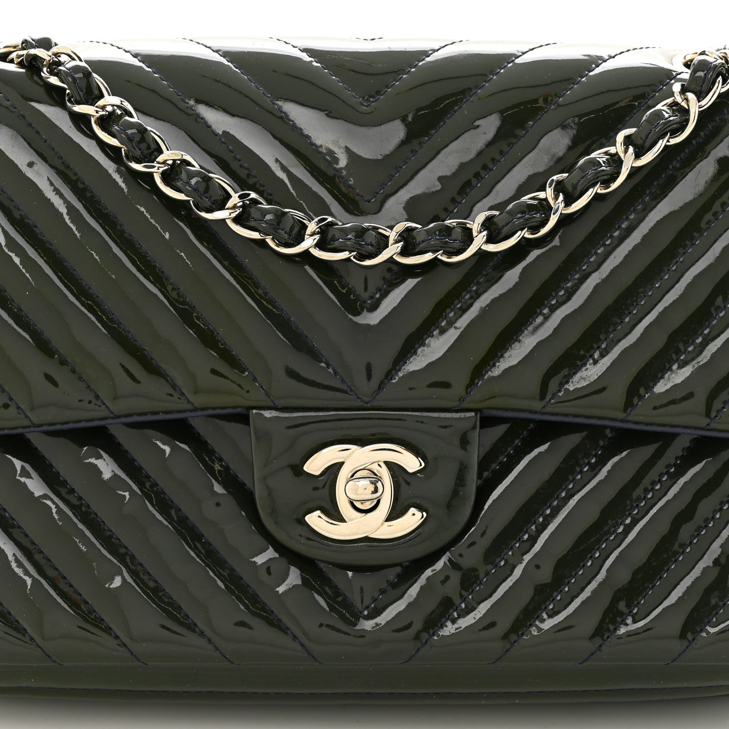 Chanel Patent Chevron Quilted Medium Double Flap Navy 8 of 10