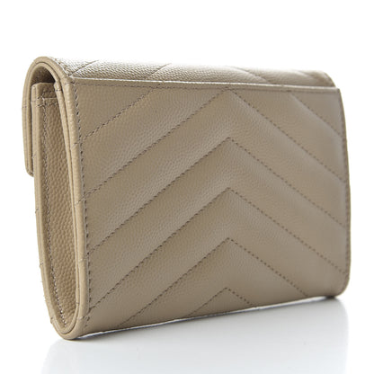 Saint Laurent Grain De Poudre Matelasse Chevron Small Monogram Envelope Wallet Dark Beige 3 of 7