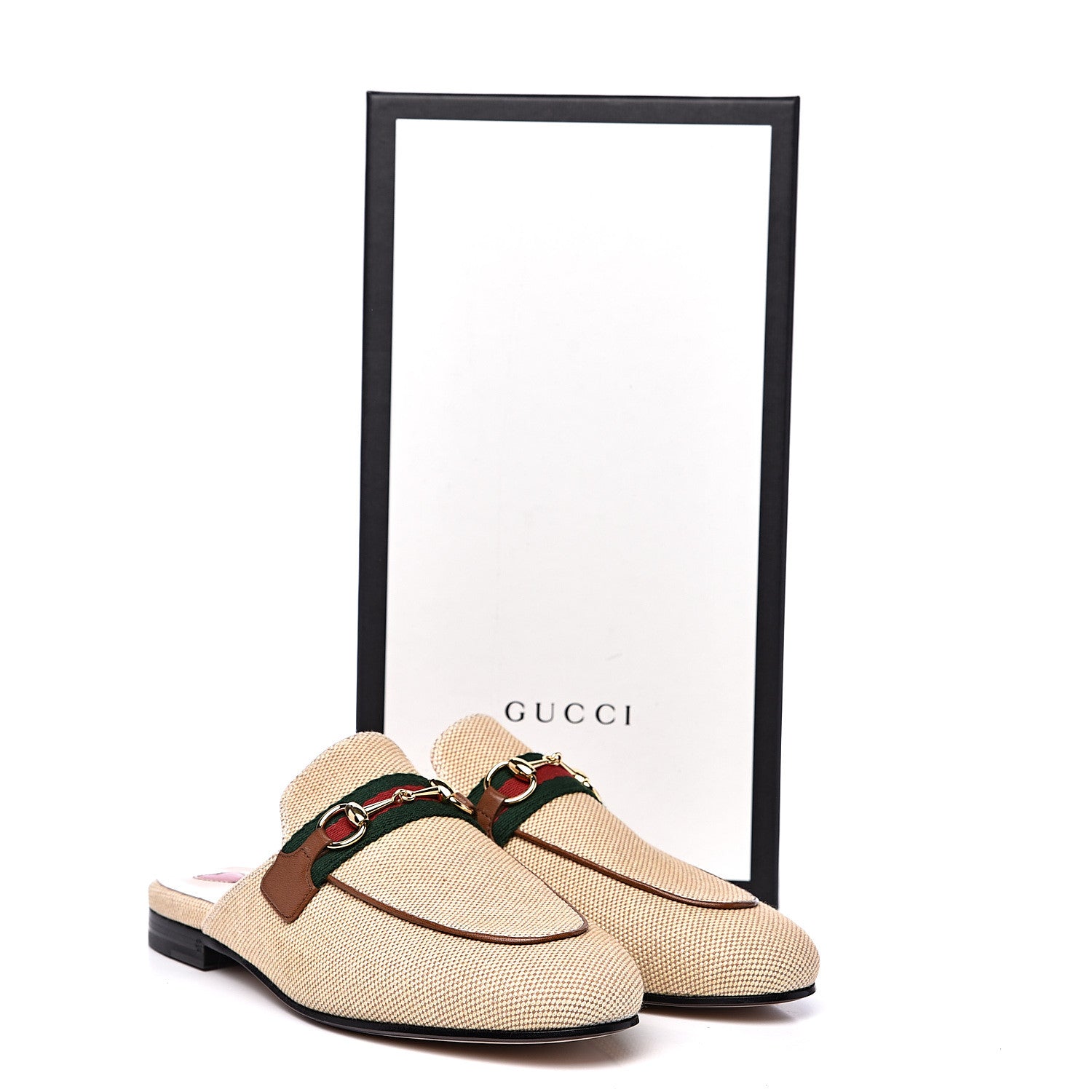 Gucci Canvas Vintage Charlotte Web Princetown Slippers 37 Sand Cuir 9 of 9