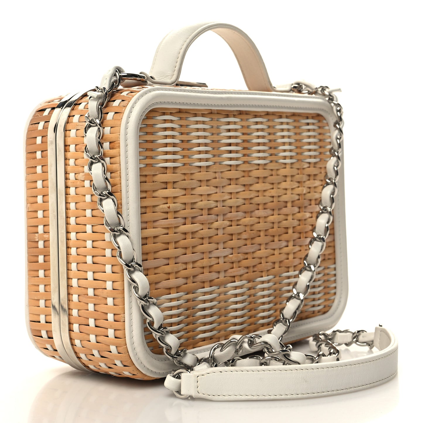 Raffia Calfskin CC Filigree Vanity Case White