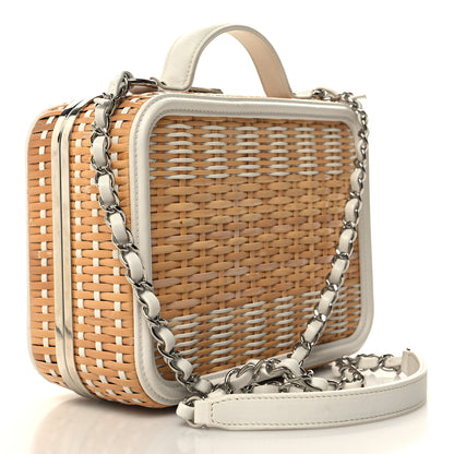 Chanel Raffia Calfskin CC Filigree Vanity Case White 3 of 10
