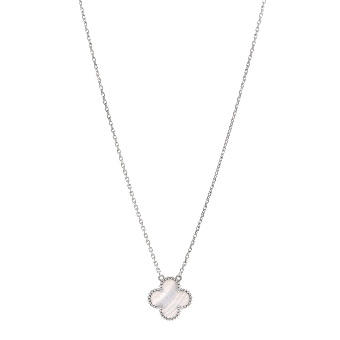 18K White Gold Chalcedony Vintage Alhambra Pendant Necklace