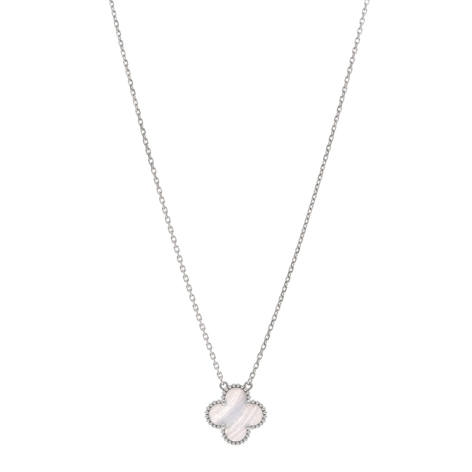 Van Cleef & Arpels 18K White Gold Chalcedony Vintage Alhambra Pendant Necklace 1 of 6
