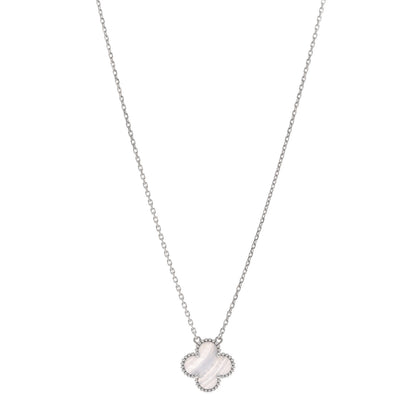 Van Cleef & Arpels 18K White Gold Chalcedony Vintage Alhambra Pendant Necklace 1 of 6