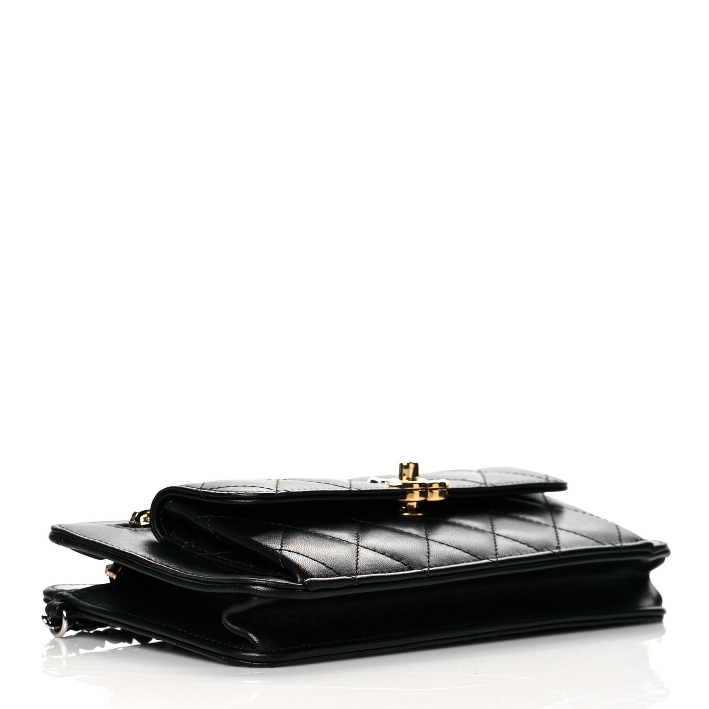 Lambskin Quilted Front Pocket Clutch With Chain Black