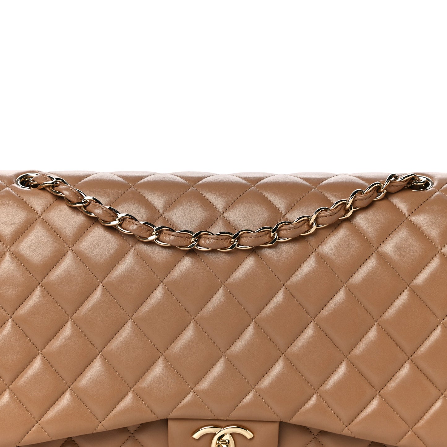Lambskin Quilted Maxi Double Flap Beige