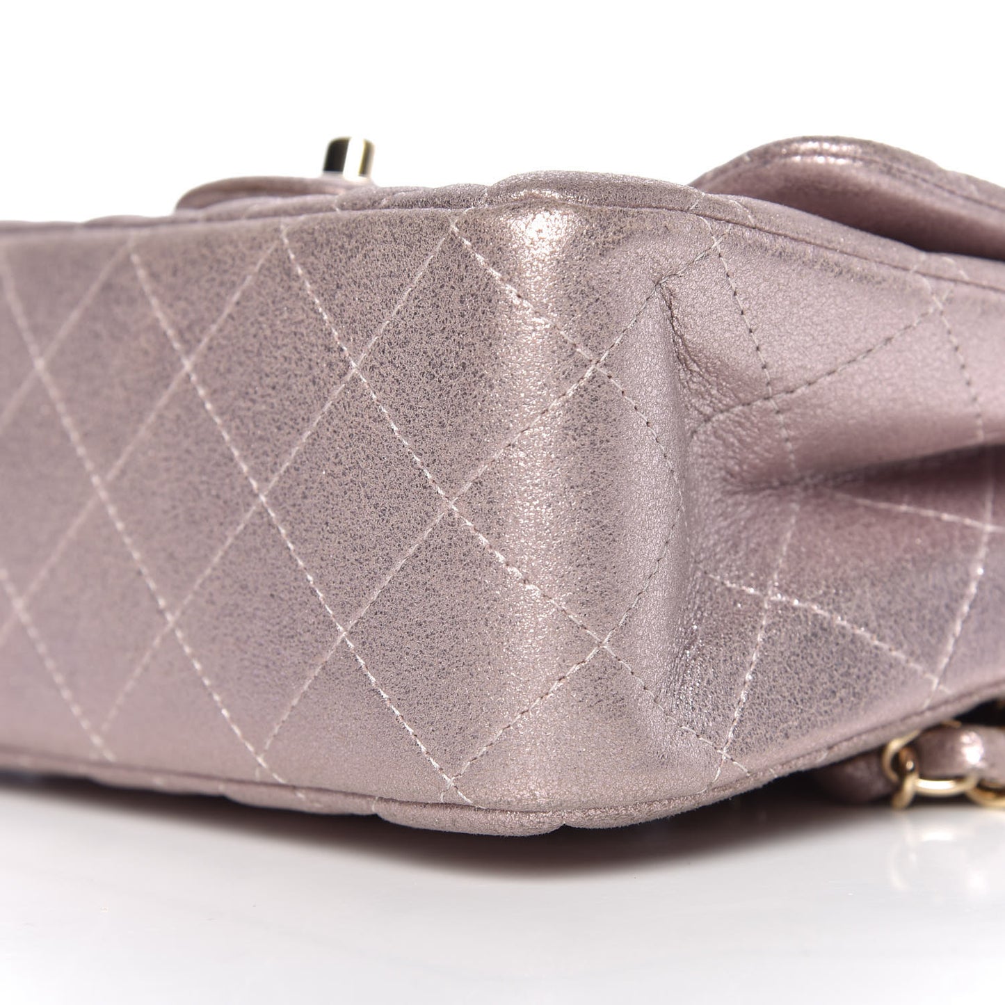 Metallic Goatskin Quilted Mini Square Flap Pink