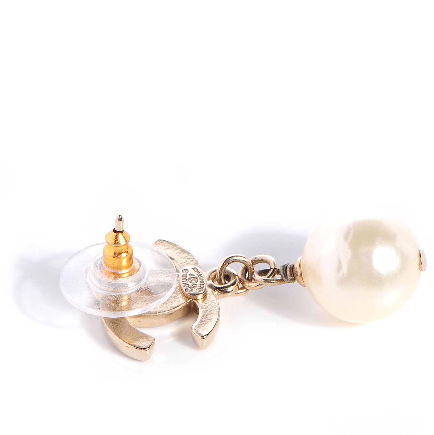 Chanel Enamel CC Pearl Dangle Earrings Pink 4 of 5