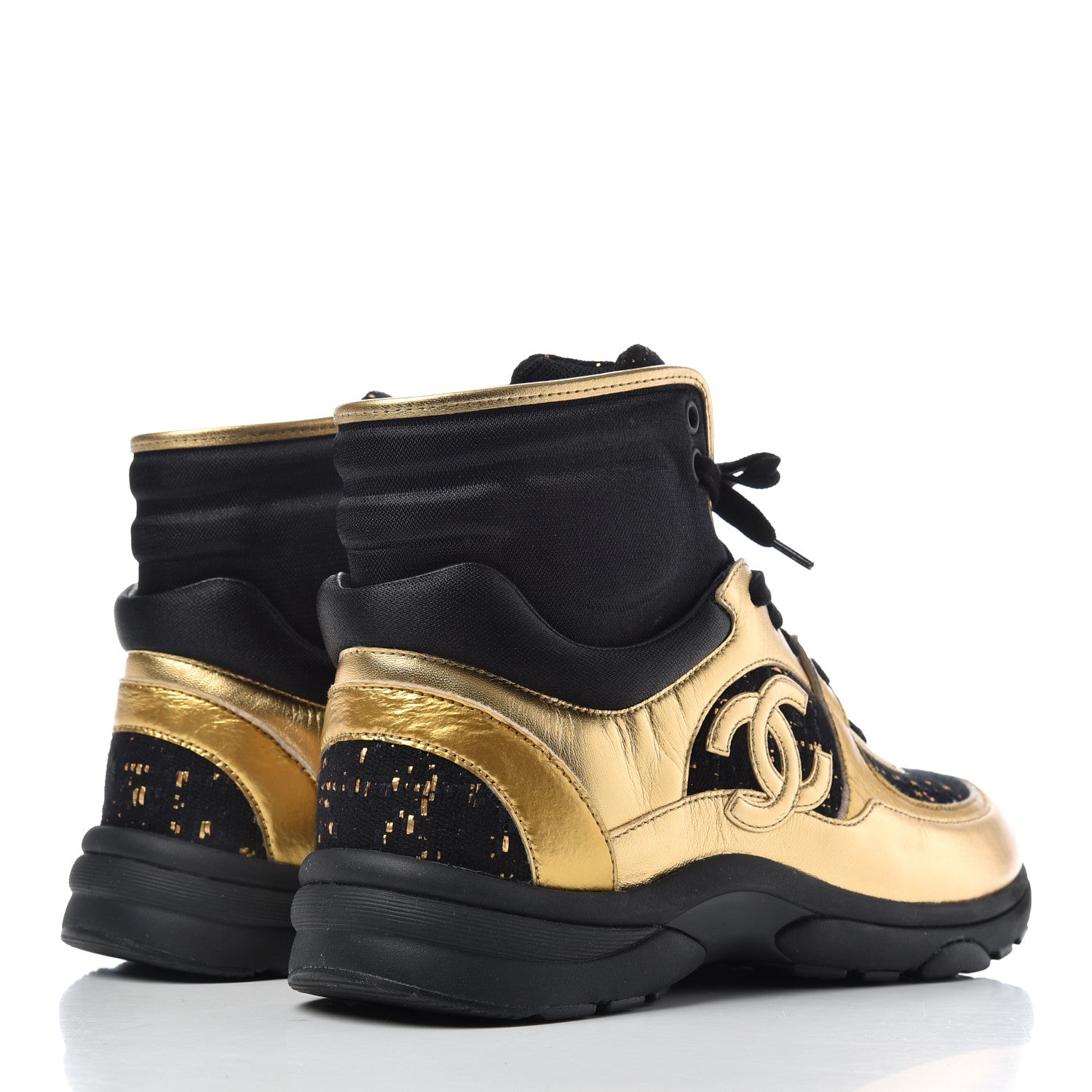 Chanel Velour Tweed CC High Top Sneakers 39 Black Gold 4 of 10