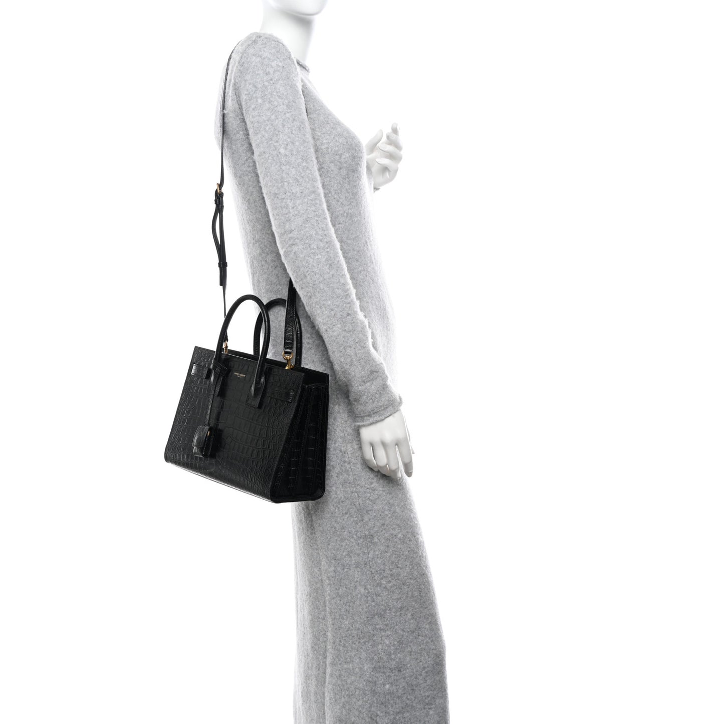 Calfskin Crocodile Embossed Baby Sac De Jour Black