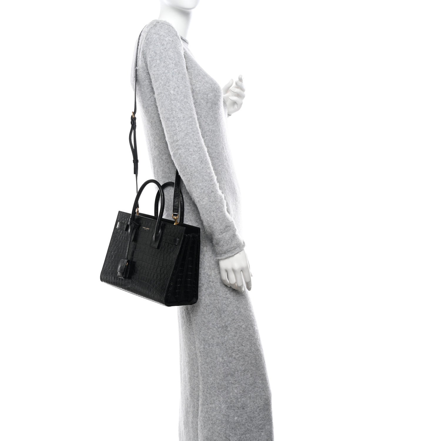 Saint Laurent Calfskin Crocodile Embossed Baby Sac De Jour Black 2 of 11