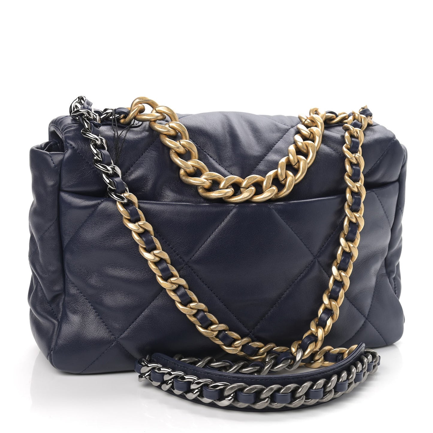 Lambskin Quilted Large Chanel 19 Flap Navy Blue
