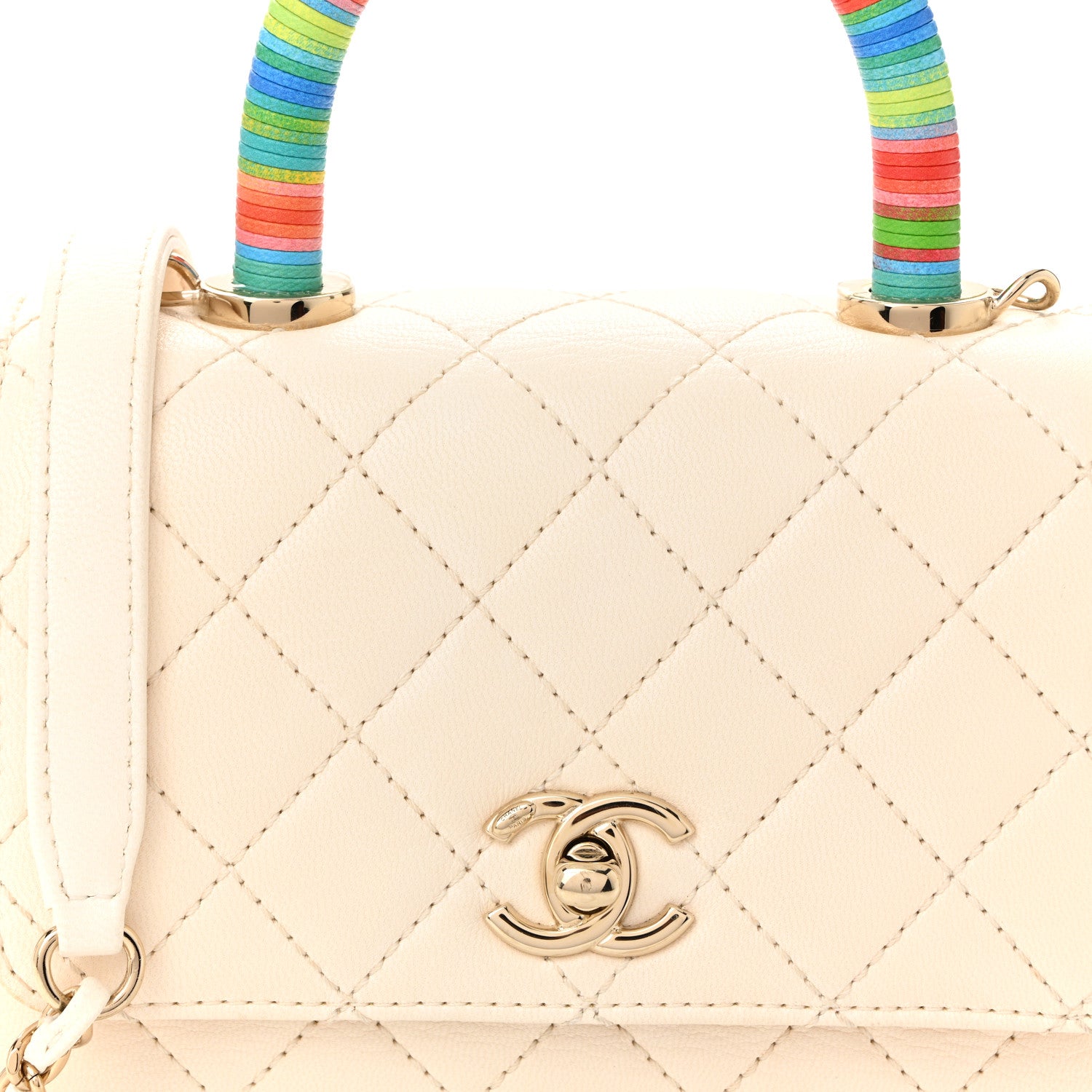 Chanel Goatskin Quilted Extra Mini Rainbow Coco Handle Flap White 7 of 9