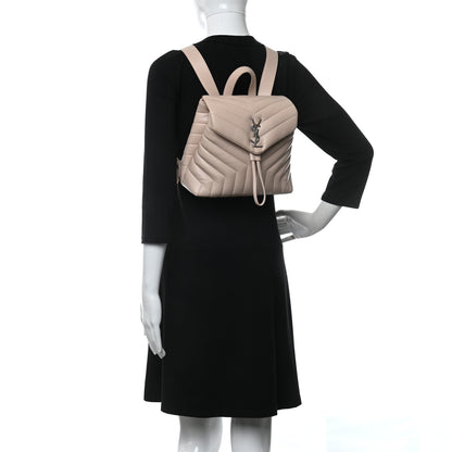 Saint Laurent Calfskin Y Quilted Monogram Small Loulou Backpack Dark Beige 2 of 9