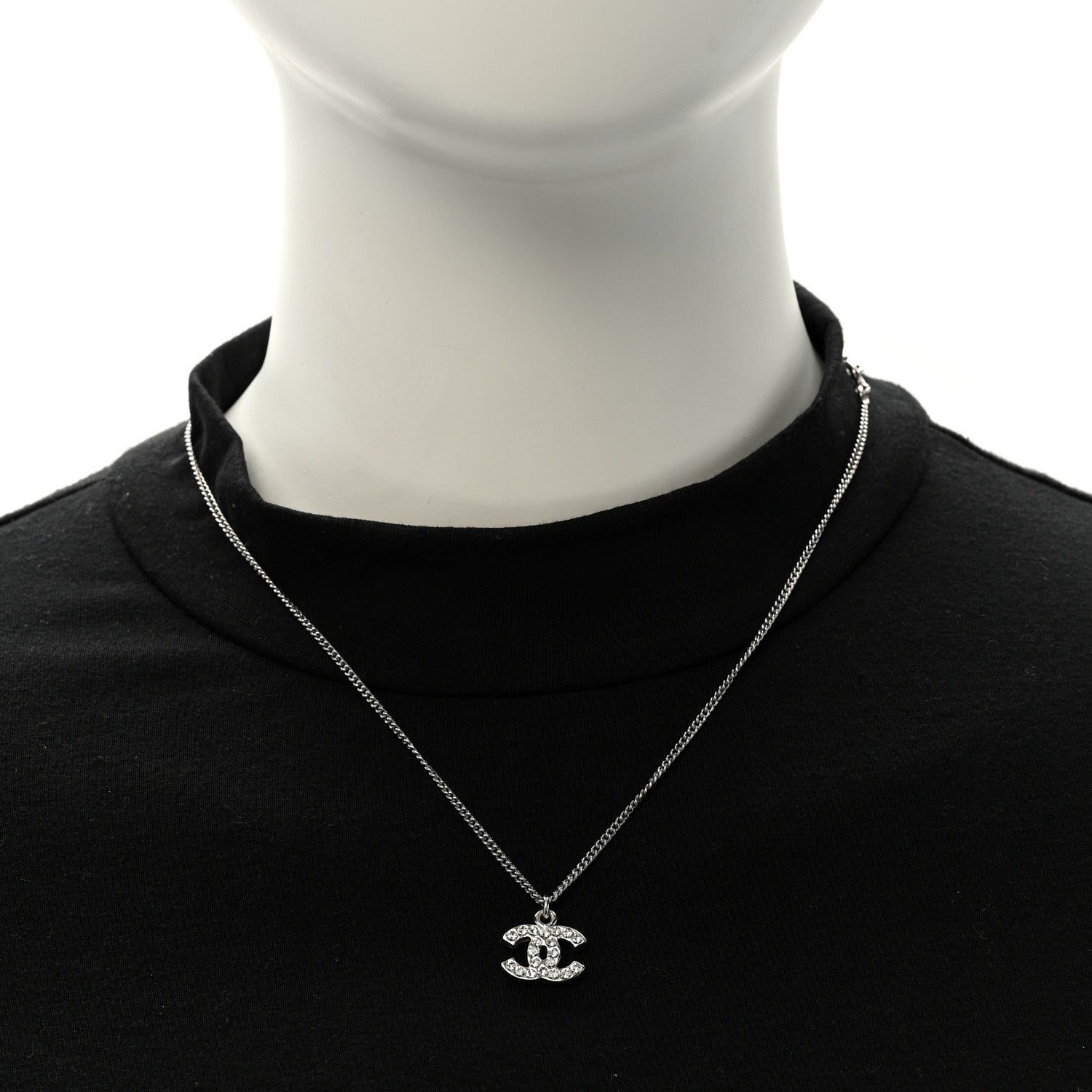 Chanel Crystal Timeless CC Necklace Silver 2 of 7