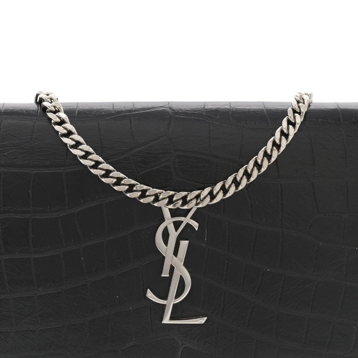 Crocodile Embossed Calfskin Monogram Chain Wallet Black