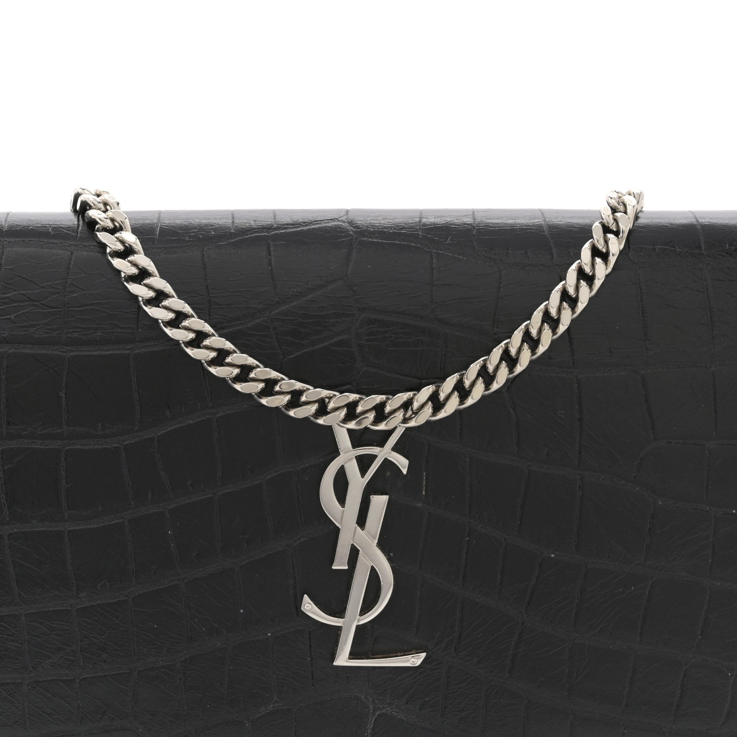 Saint Laurent Crocodile Embossed Calfskin Monogram Chain Wallet Black 7 of 12