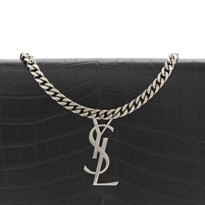 Saint Laurent Crocodile Embossed Calfskin Monogram Chain Wallet Black 7 of 12
