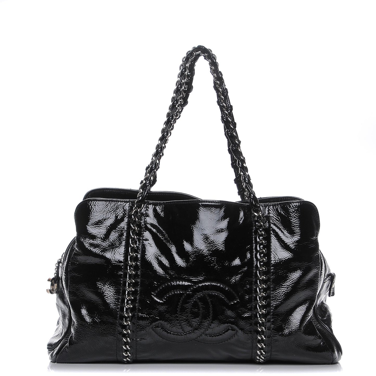 Patent Calfskin Large Luxe Ligne Tote Black