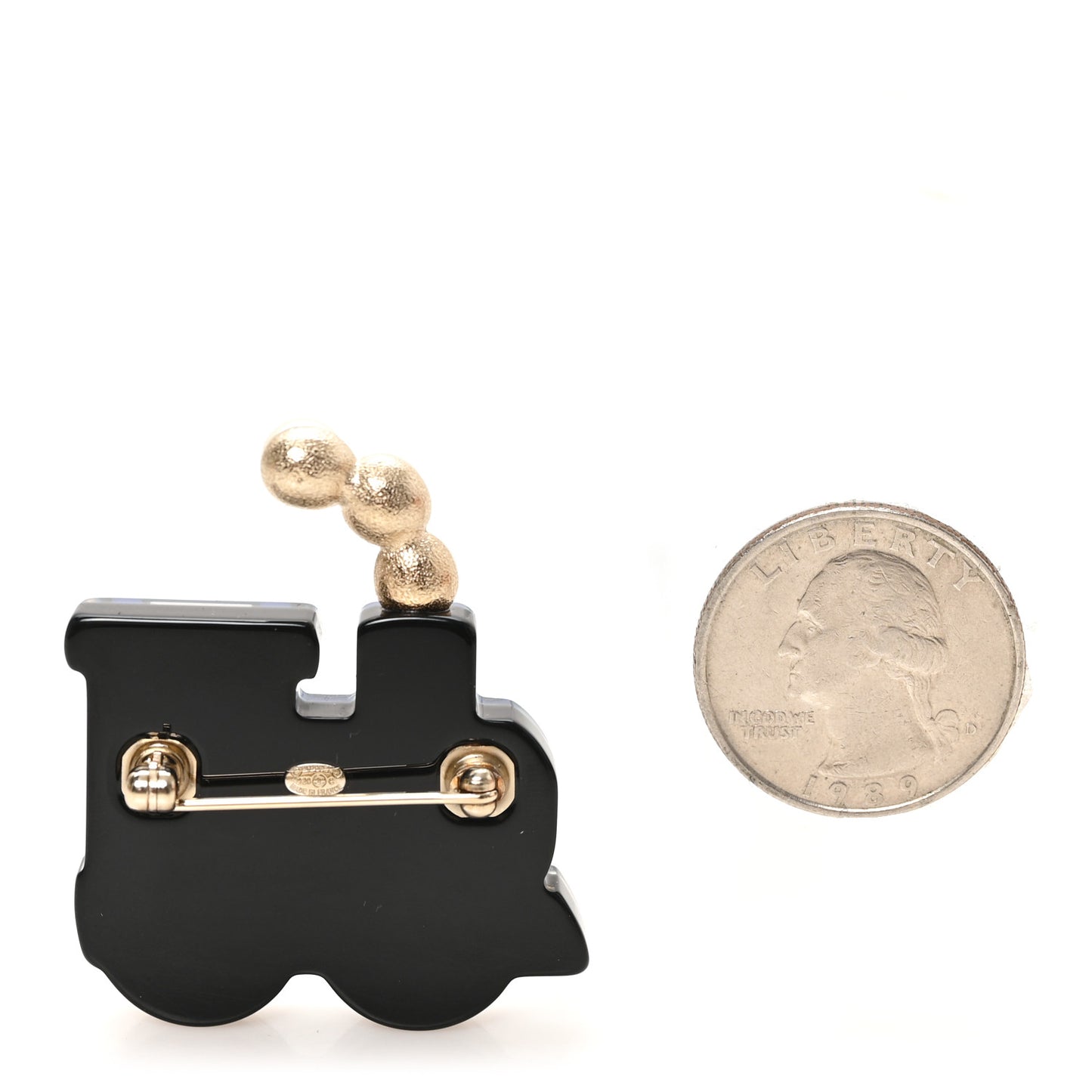Resin Pearl Coco Train Brooch Blue White Gold