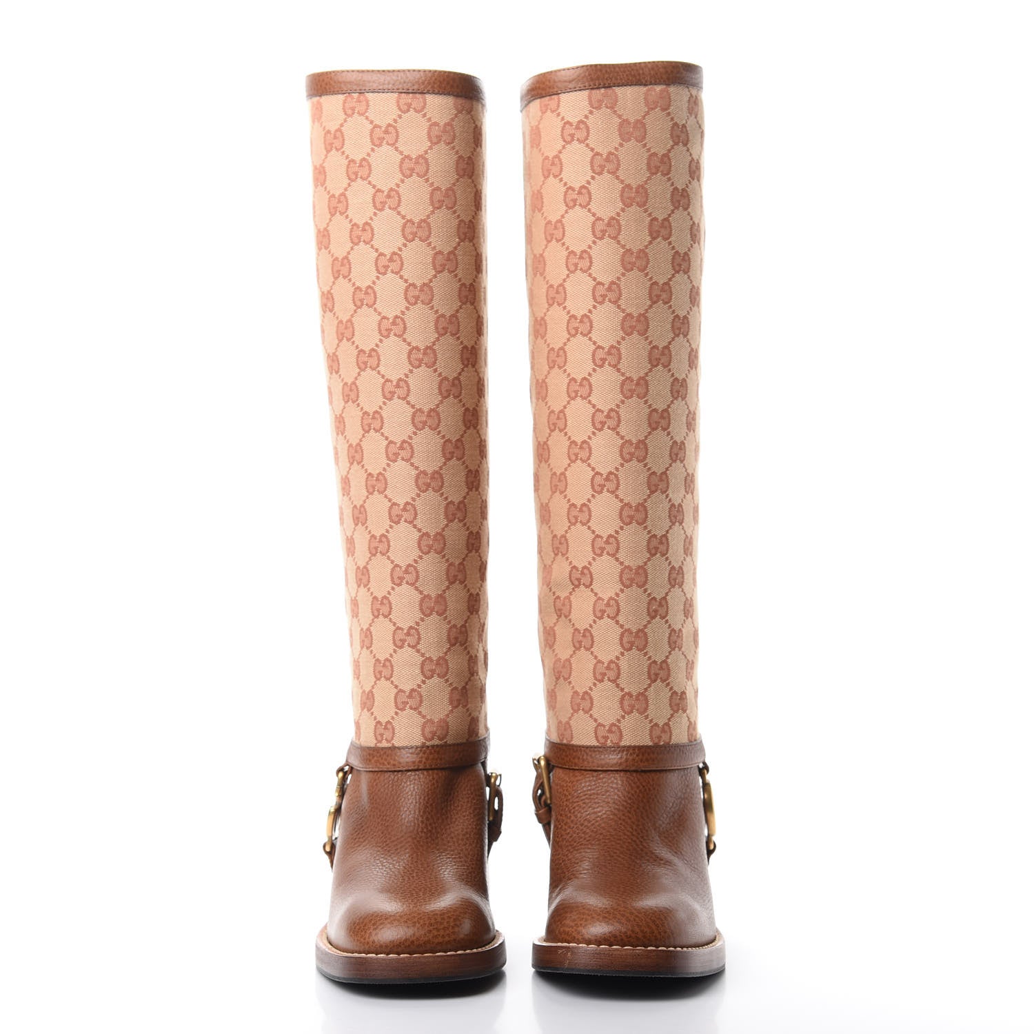 Gucci GG Monogram Calfskin Lola Tall Boots 38 Beige Ruggine Cuir 2 of 8
