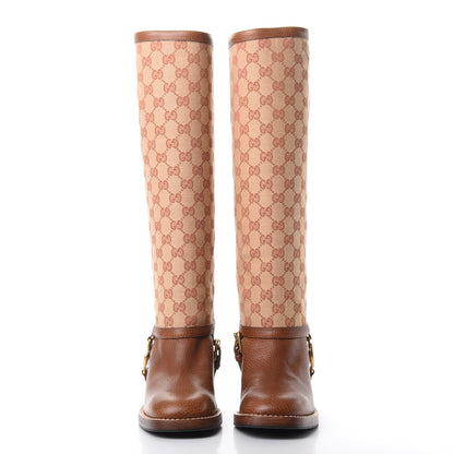 Gucci GG Monogram Calfskin Lola Tall Boots 38 Beige Ruggine Cuir 2 of 8