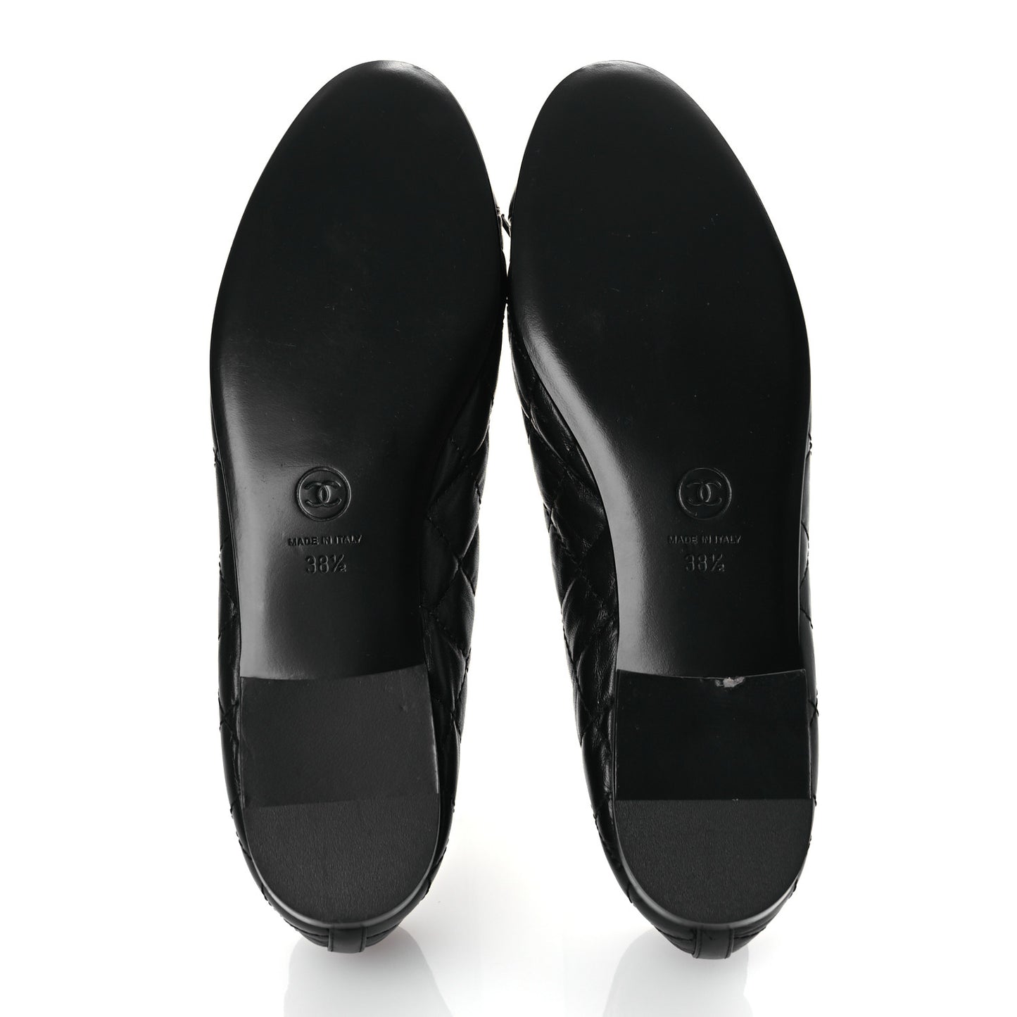 Aged Calfskin Quilted CC Cap Toe Ballerina Flats 38.5 Black