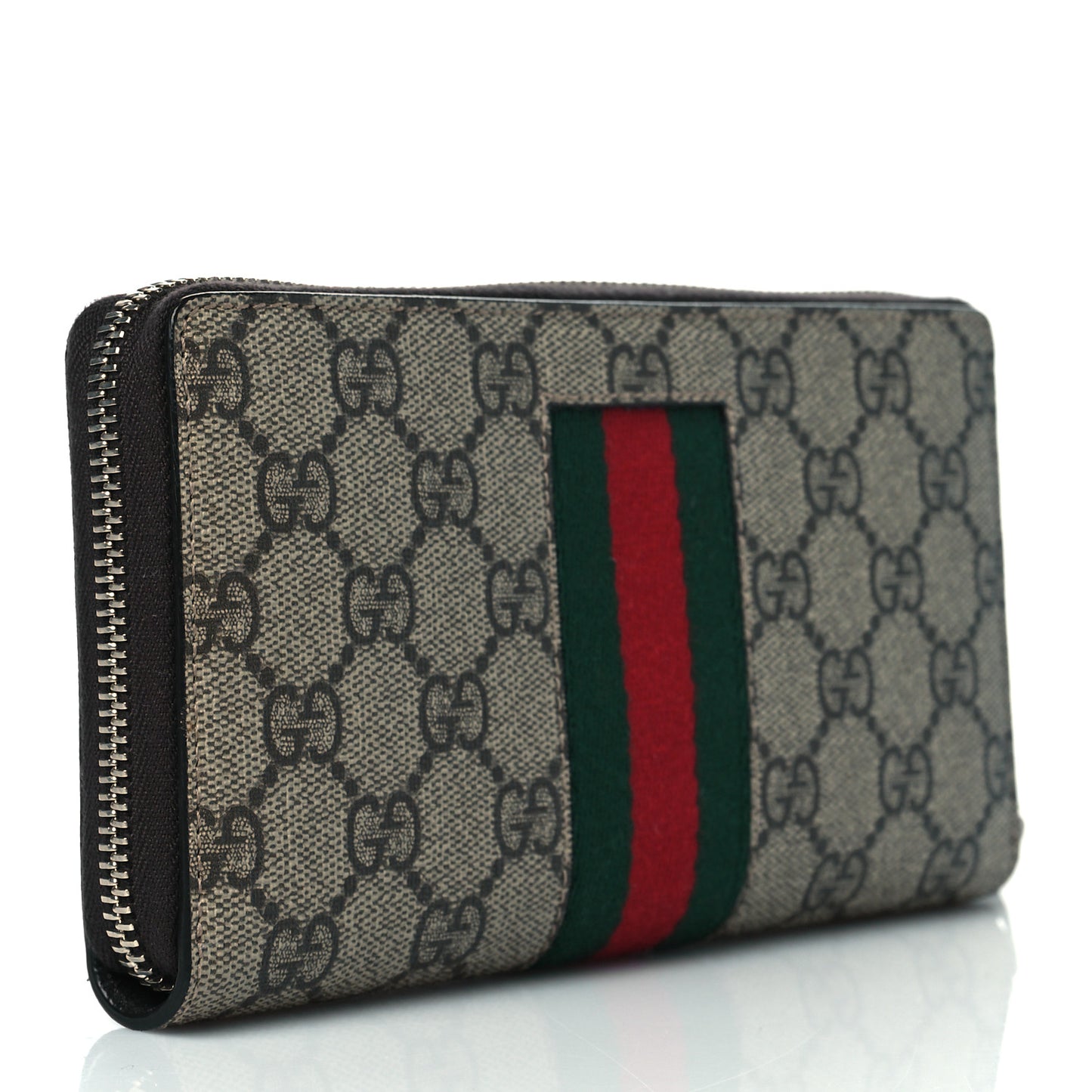 GG Supreme Monogram Web Zip Around Wallet Beige Cocoa
