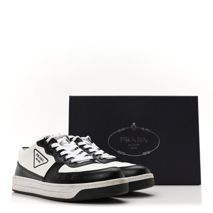 Prada Spazzolato Rois Vitello Soft Triangle Logo Womens Low Top Sneakers 39 White Black 9 of 9