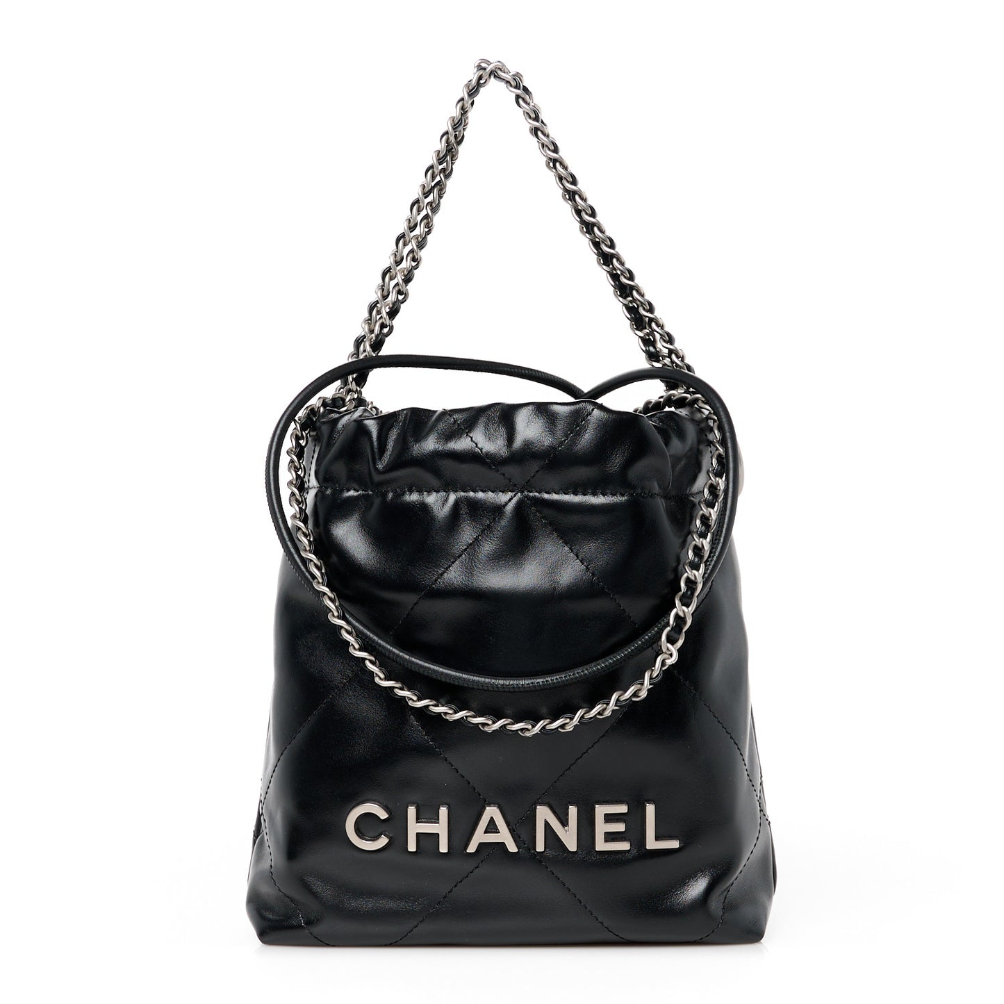 Shiny Calfskin Quilted Mini Chanel 22 Black