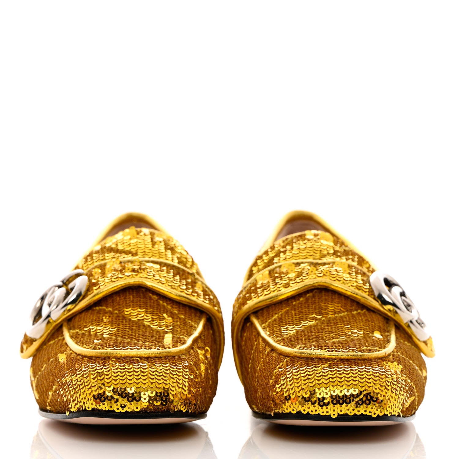 Gucci Sequin Satin Matelasse GG Marmont Moccasin Loafers 35.5 Gold Yellow Giallo Oro Vecchio 2 of 13