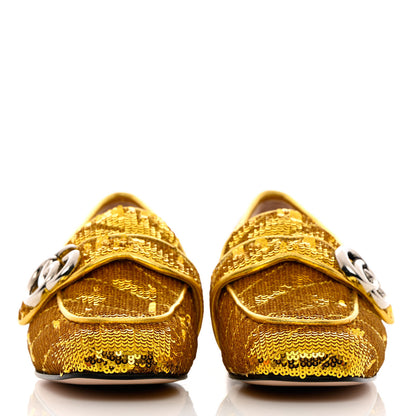 Gucci Sequin Satin Matelasse GG Marmont Moccasin Loafers 35.5 Gold Yellow Giallo Oro Vecchio 2 of 13