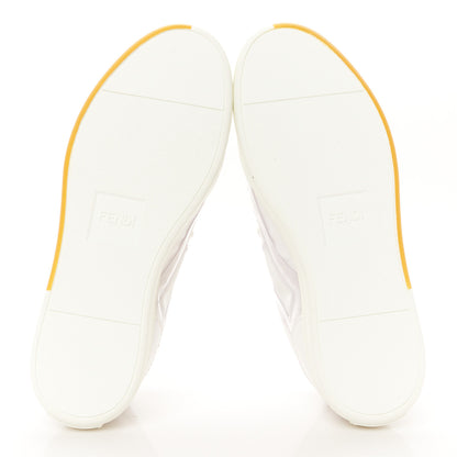 Fendi Grained Calfskin Fabric Mesh Mens Fancy Low Top Sneakers 42 White Yellow 6 of 11