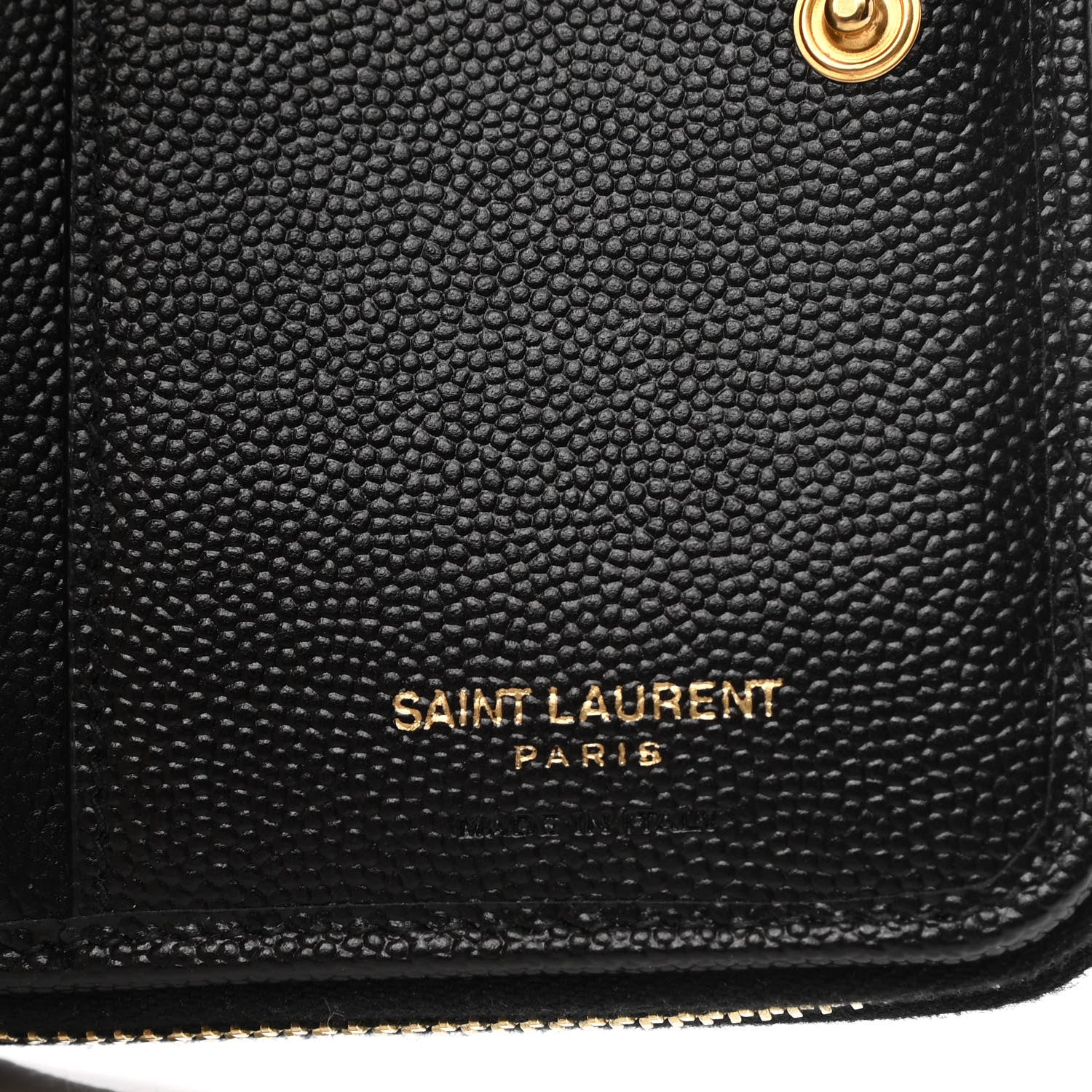 Saint Laurent Grain De Poudre Matelasse Chevron Monogram Compact Zip Around Wallet Black 7 of 8