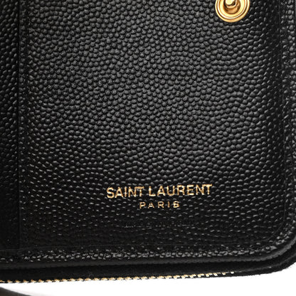 Saint Laurent Grain De Poudre Matelasse Chevron Monogram Compact Zip Around Wallet Black 7 of 8