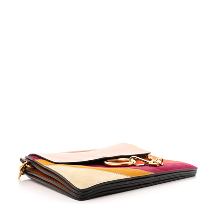 Chloe Calfskin Suede Rainbow Patchwork Medium Faye Shoulder Bag Caramel 4 of 10