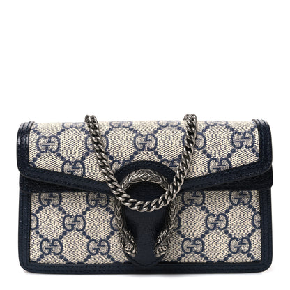 Gucci GG Supreme Monogram Textured Dollar Calfskin Super Mini Dionysus Shoulder Bag Beige Blue 1 of 10
