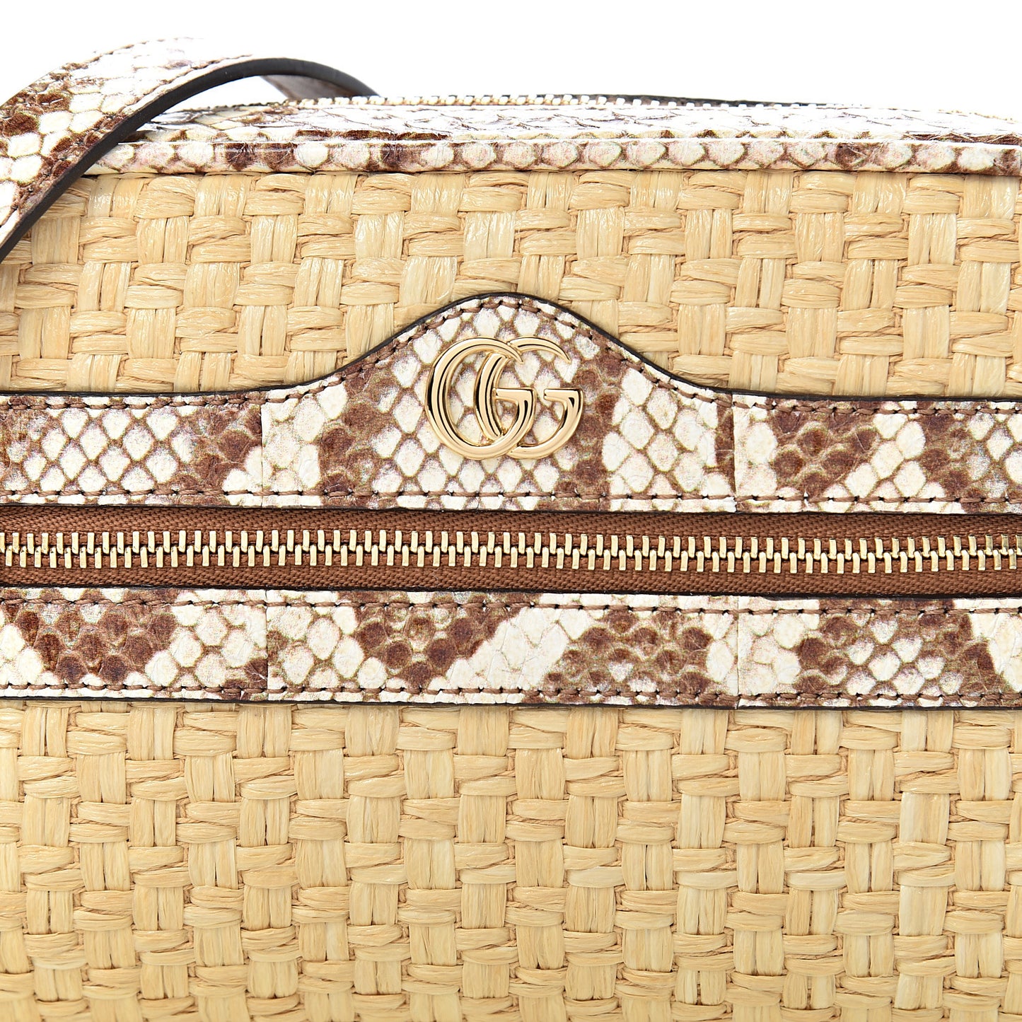 Raffia Elaphe Mini Ophidia Shoulder Bag Natural Cream Brown