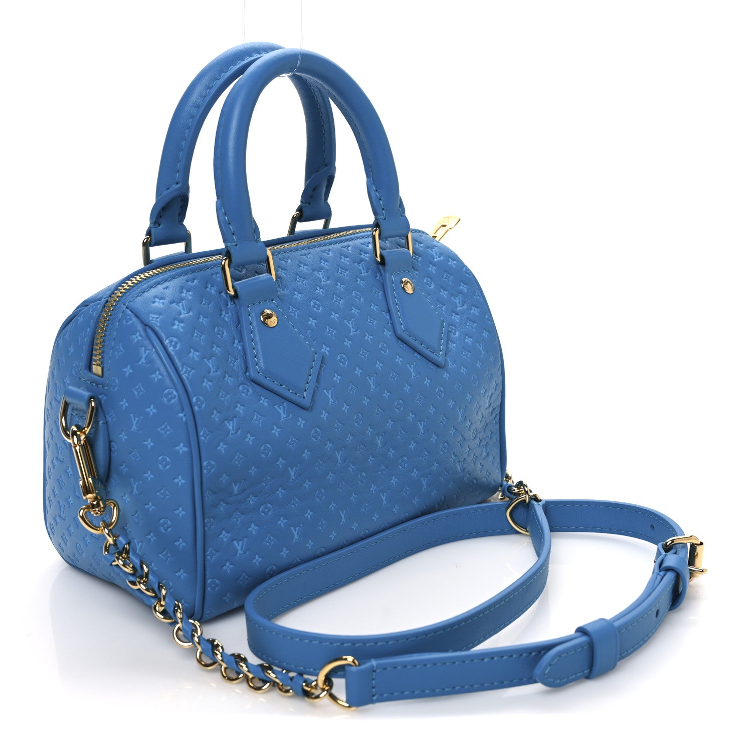 Louis Vuitton Calfskin Nanogram Embossed Speedy Bandouliere 20 Blue 3 of 9