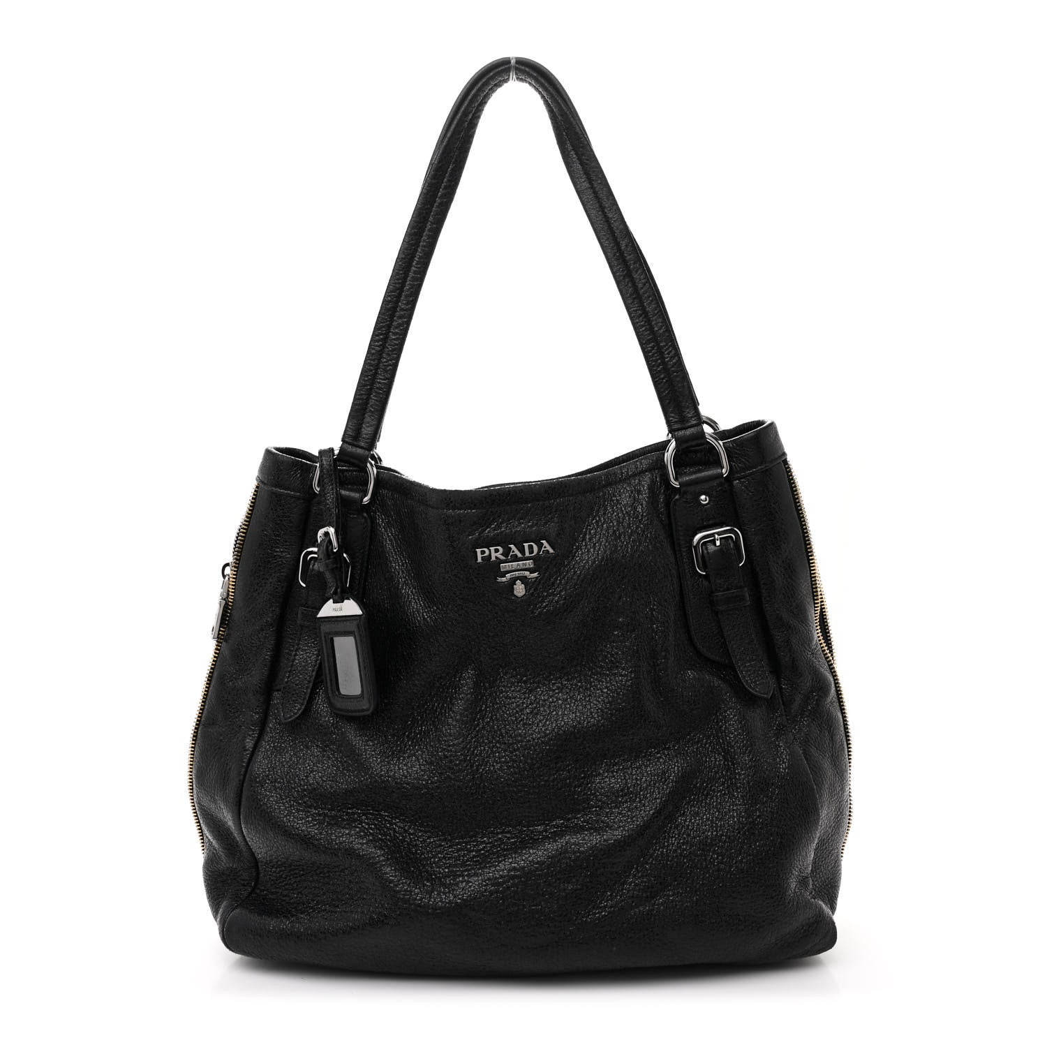 Prada Cervo Lux Side Zipper Tote Black 1 of 10