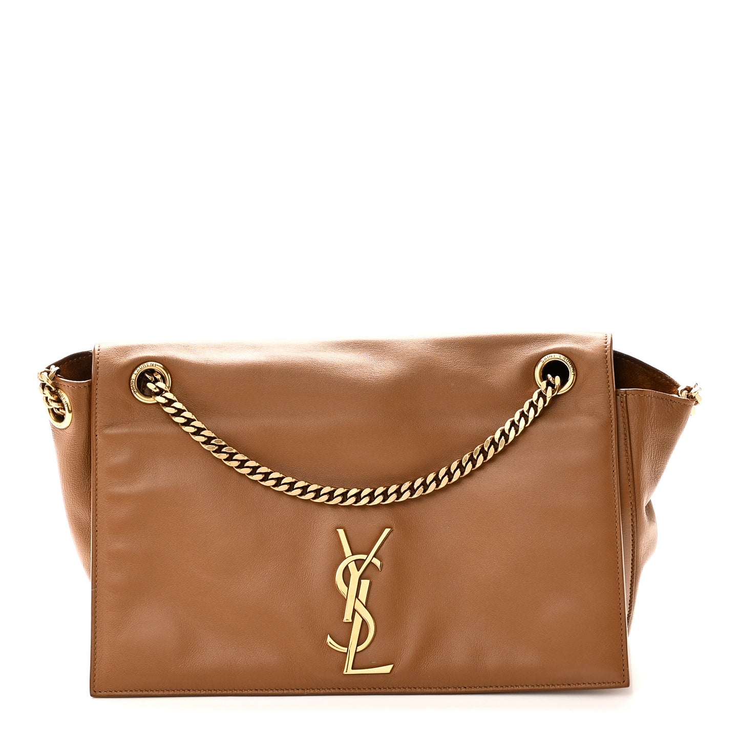 Smooth Calfskin Suede Medium Reversible Monogram Kate Satchel Light Ochre