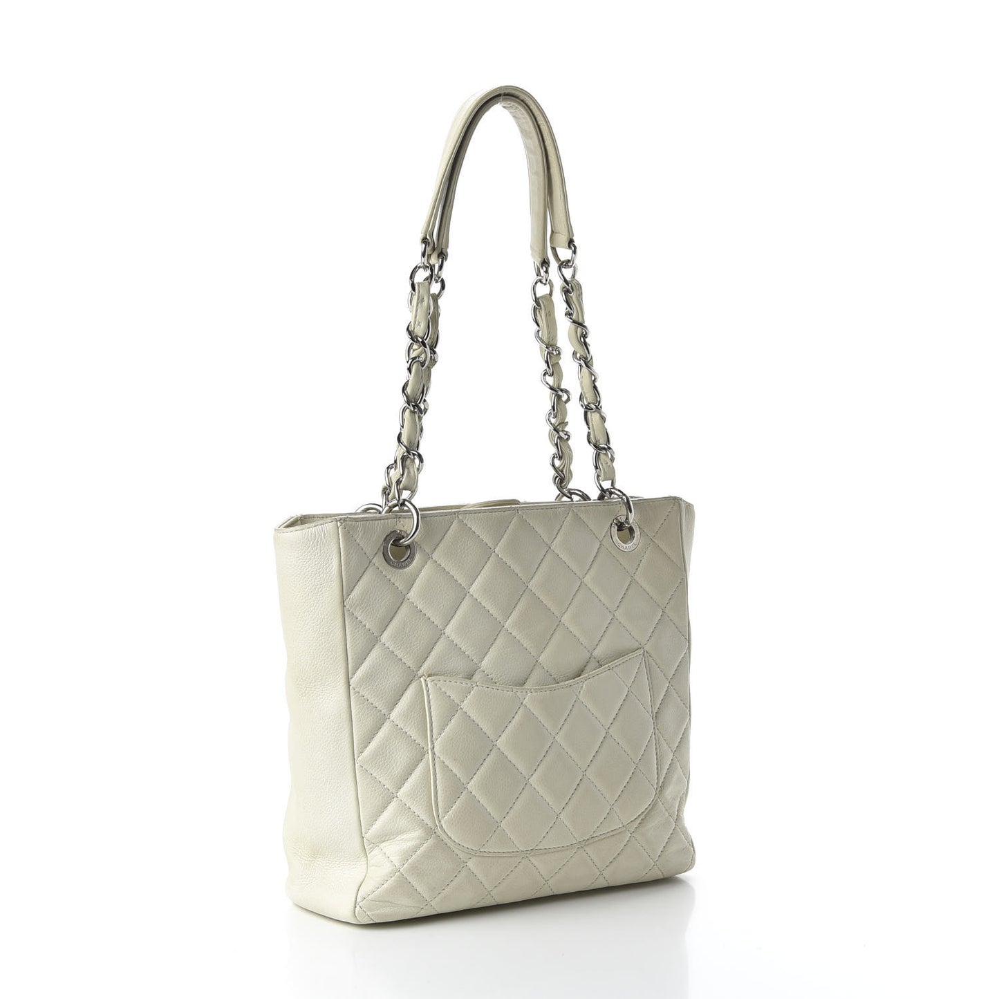 Caviar Quilted Petit Shopping Tote PST White