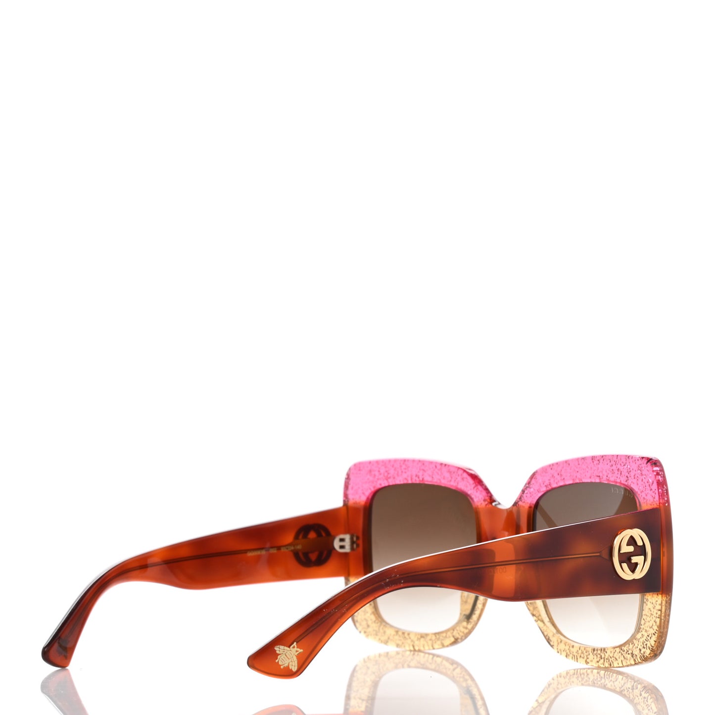 Acetate Square Frame Sunglasses GG0083S Glitter Pink Multi