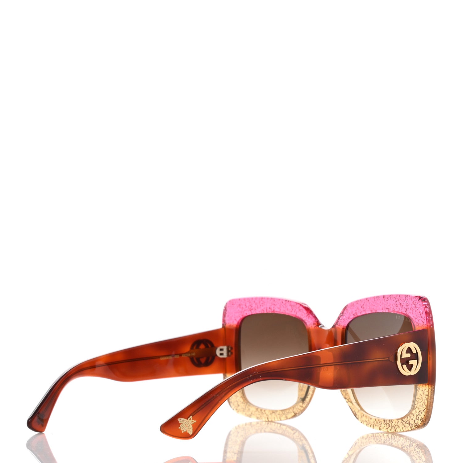 Gucci Acetate Square Frame Sunglasses GG0083S Glitter Pink Multi 4 of 10